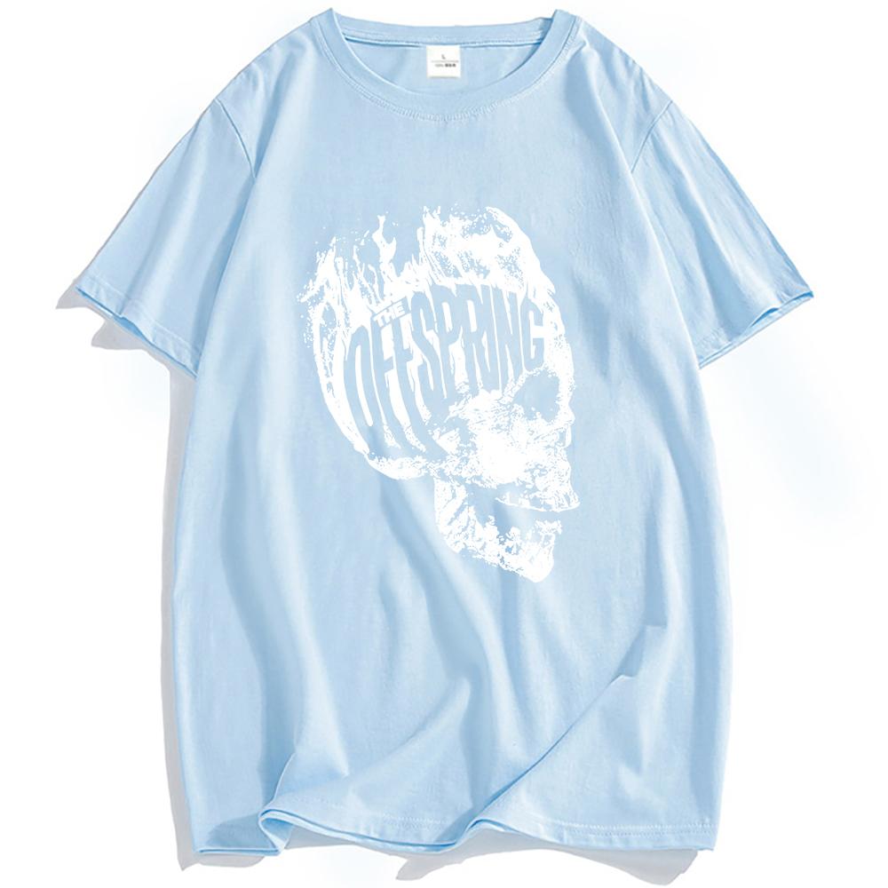 White Flaming Skull Tee Rock Band The Offspring Graphic Tshirts Grunge Unisex Streetwear Hip Hop Summer Cotton Men T-shirt Print