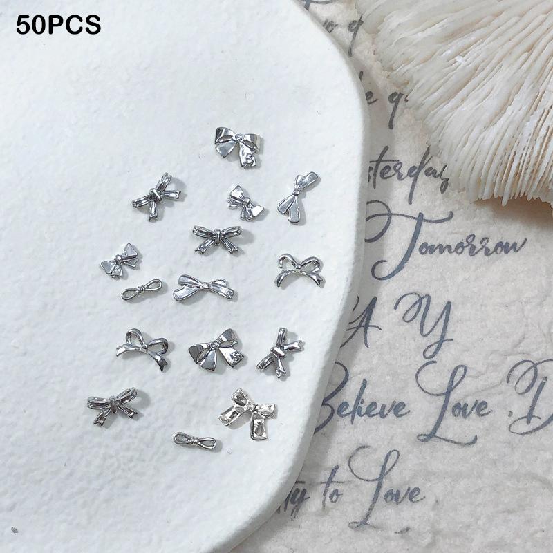 50/100Pcs Silver Metal Bows Nail Art Charm 3D Alloy Silver/Gold Bowknot Ribbon Nail Decor Parts Diy Luxury Manicure Accessories