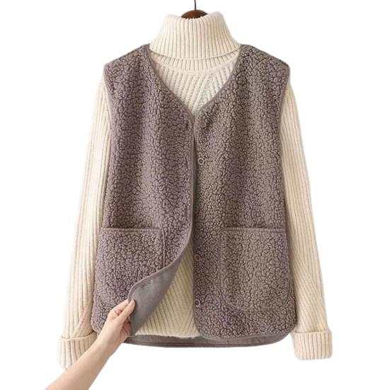 Women's Fleece Vest with Pockets Casual Button Down Sleeveless Jacket Oversized Fuzzy Vest Fall