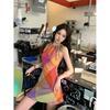 Dopamine Wears a Neck-hanging Sleeveless Plaid Dress for Women's Summer Beauty, Unique Design, Waist Temperament Skirt