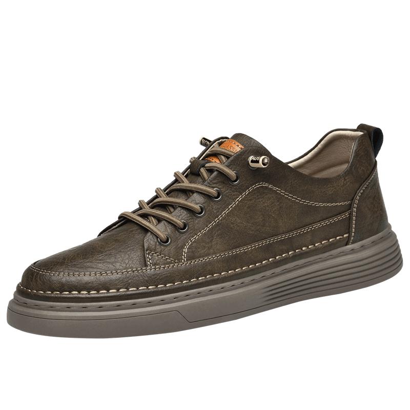 Classic Brand Men's Leather Casual Shoes Retro Khaki Men's Oxford Shoes Breathable Men's Outdoor Hiking Shoes Winter Velvet