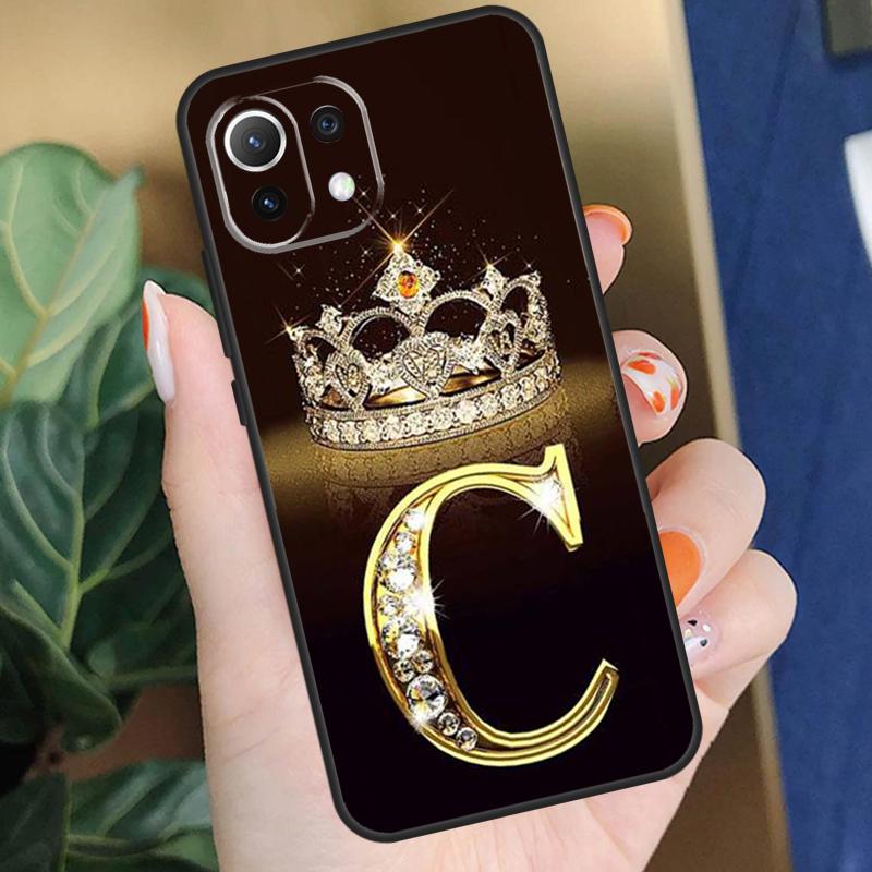 Letter Monogram Gold Marble Case For Xiaomi 15 14 Ultra 13T 14T 15T Pro 17 Pro Max POCO X7 X5 X6 F5 F6 F7 F8 Pro Coque
