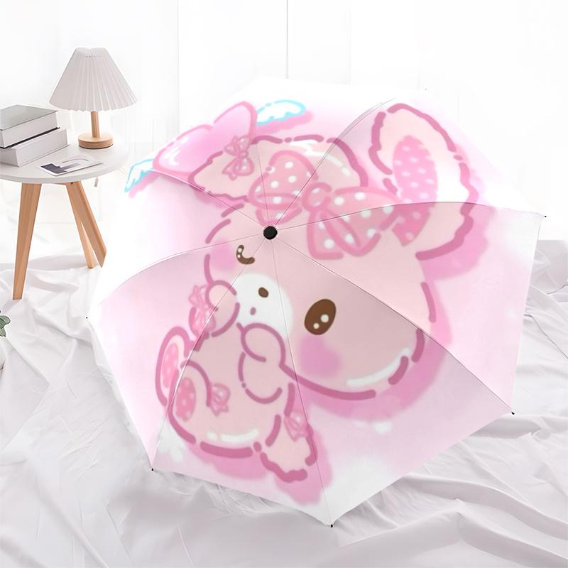 1pc Pink Bunny with Bowknot Automatic Opening Folding Umbrella - 8 Bone Iron Frame, Suitable for Fans, Travel, Daily Use, Gift for Fans.T039