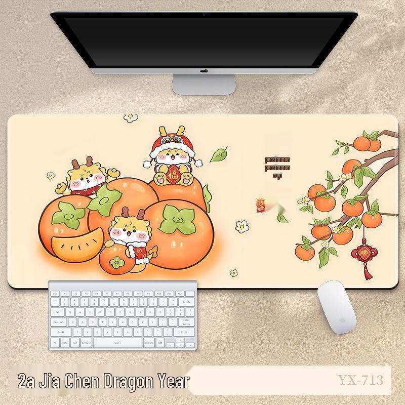 Extra Large 2024 Year of the Dragon Mouse Pad - Festive Red Cartoon New Year Desk Mat for Office