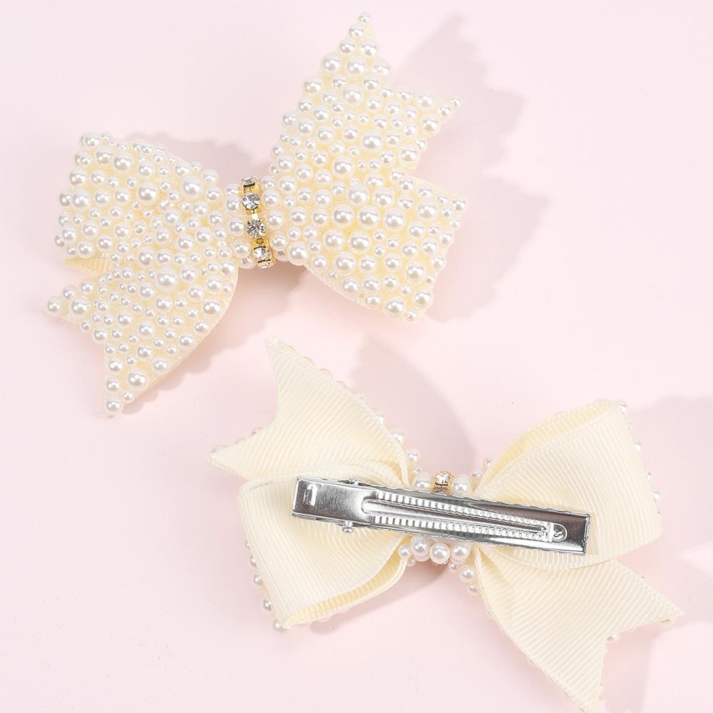 2Pcs Popular Pearls Bow Hair Clips Korean Style Hairpins Elegant Sweet Rhinestone Barrette For Girls Kids Headdress Accessories