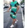 Hawaiian Style Coconut Tree 3D Digital Printing Full Body Print Men'S T-Shirt + Beach Pants Shorts Couple Set, Beach Scenery