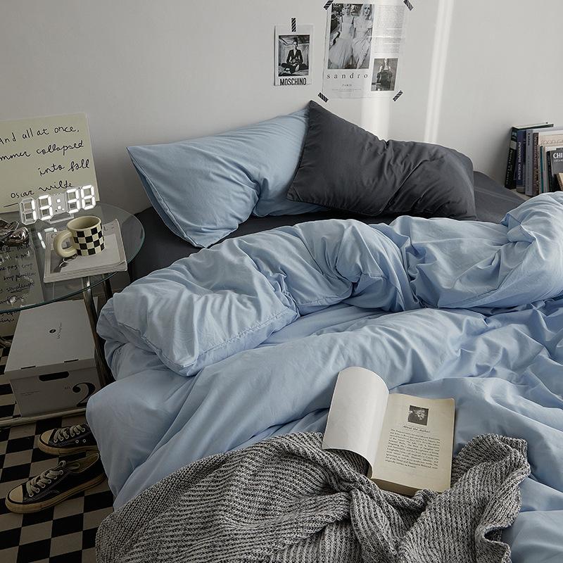 Bettlaken-Set im Ins-Stil, zweifarbig, Bettlaken aus gewaschener Baumwolle, Bettbezug, Bettlaken, 3-teiliges Set, Bettdecken-Set, Queen-Size-King-Size