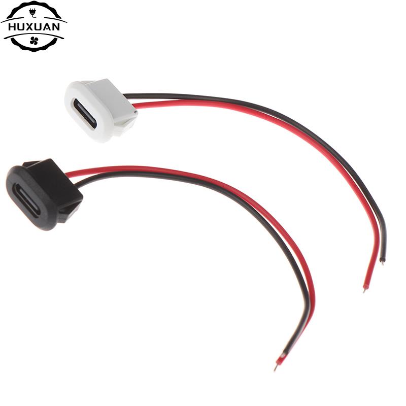 1pc 2 Pin USB-C Type Waterproof USB Connector Direct Compression Female Base Female Socket Charging Interface With Welding Wire