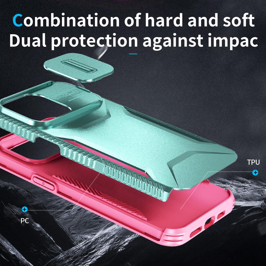 Für iPhone 15 Pro Hülle Rutschfeste PC+TPU Handyhülle mit Schiebekameraabdeckung