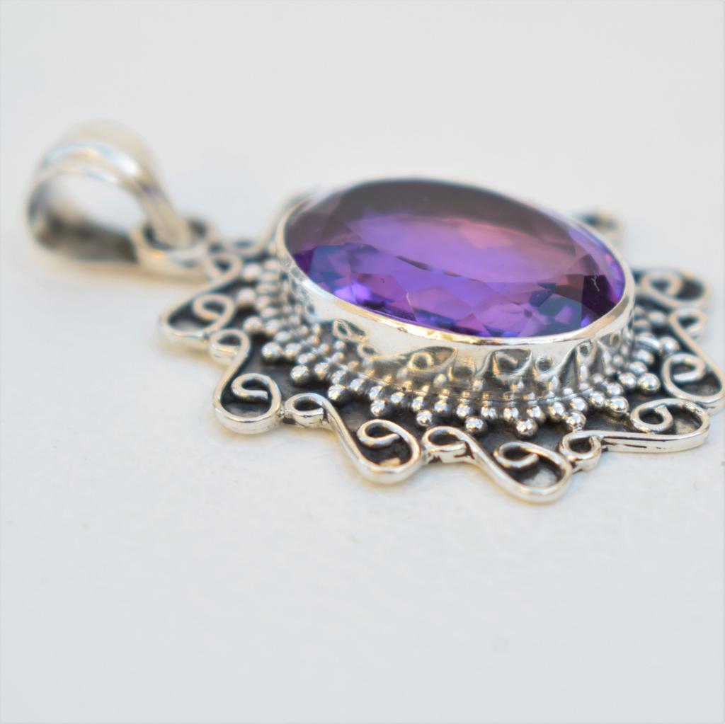 Natural Amethyst Pendant, Oval Designer Pendant, Boho Pendant, Anniversary Pendant, 925 Sterling Silver Handmade Pendant
