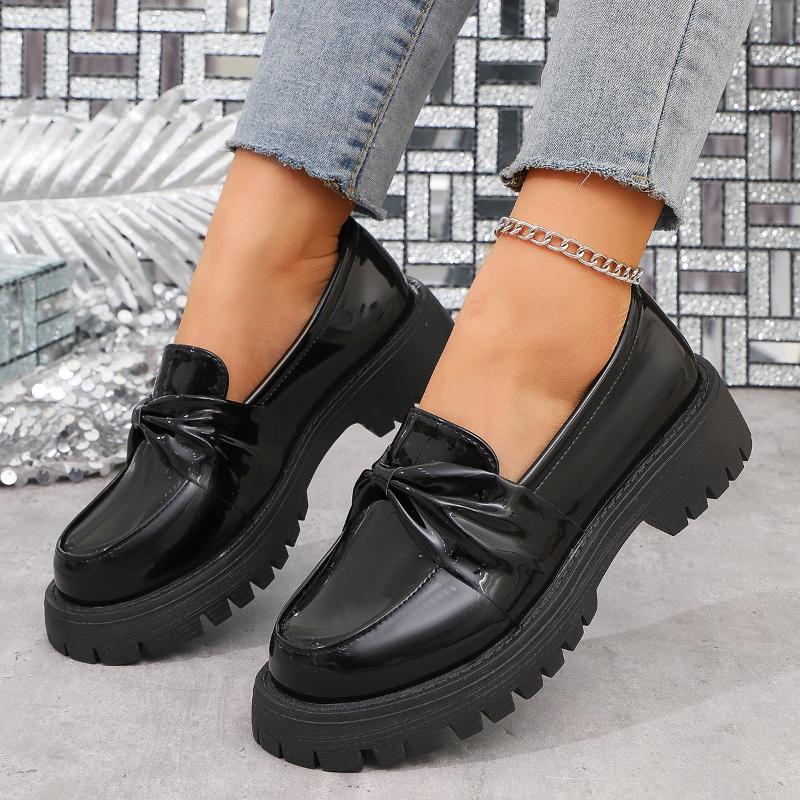 Fashion Bowknot Slip on Loafers for Women 2025 New Summer Solid Color Leather Shoes for Woman Comfort Soft Sole Platform Loafers