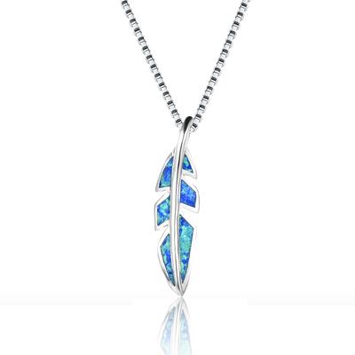 Boho mode blå blad hänge halsband för kvinnor flicka barn berlock imitation blå opal halsband trendigt bröllopsfest smycken