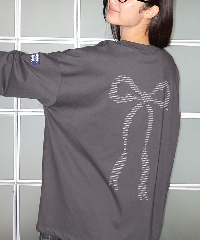 RONRON Type Heart Ribbon Over Fit Long Sleeve Charcoal