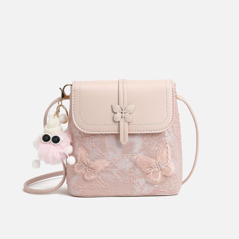 

Новая милая мультяшная сумка-ведро с принтом, на плечо, мессенджер, сумка для мобильного телефона, премиальный декоративный кулон-бабочка розовый