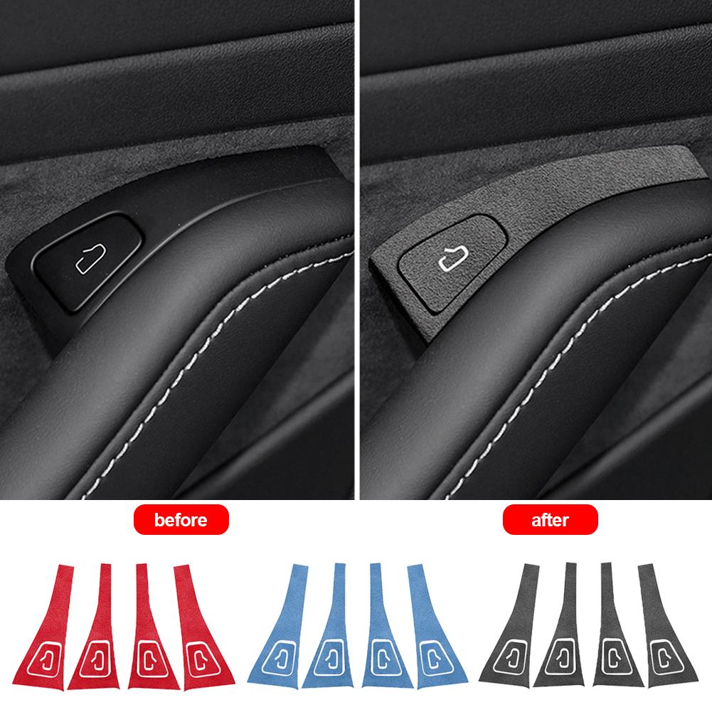 4 Peças/Conjunto Capa Decorativa para Botão Interruptor da Porta Interior do Carro Adesivo de Acabamento do Painel de Controle Camurça Para Modelo 3 Y 2019-2023 Acessórios