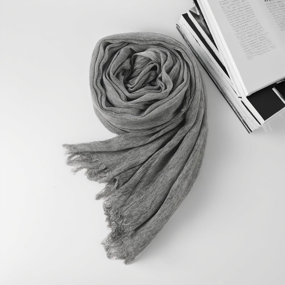 

Spring & Autumn Cotton Linen Women s Retro Pleated Scarf - Thin, Solid Color, Versatile, Korean Style Neck Warmer 90-180cm