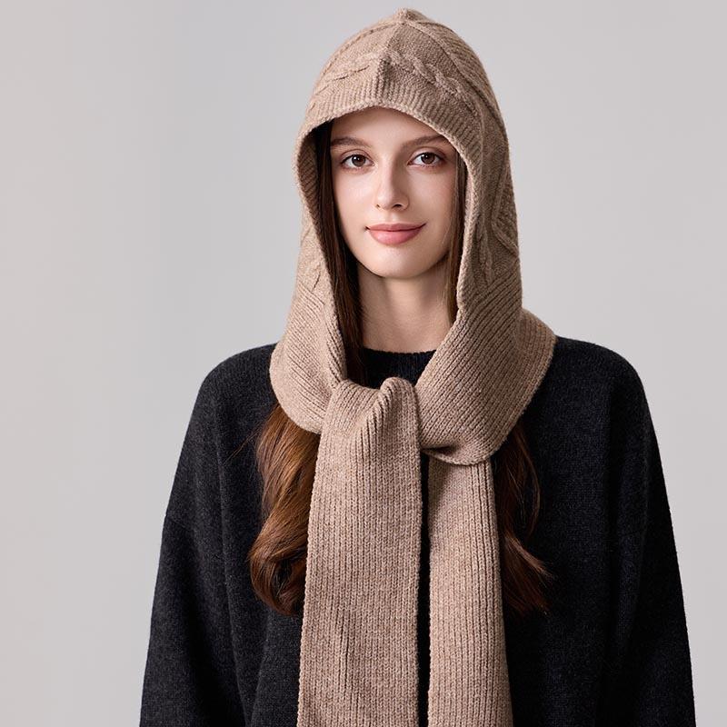 Twist knitted hooded scarf women's autumn and winter integrated warm pullover scarf versatile cold-proof headgear