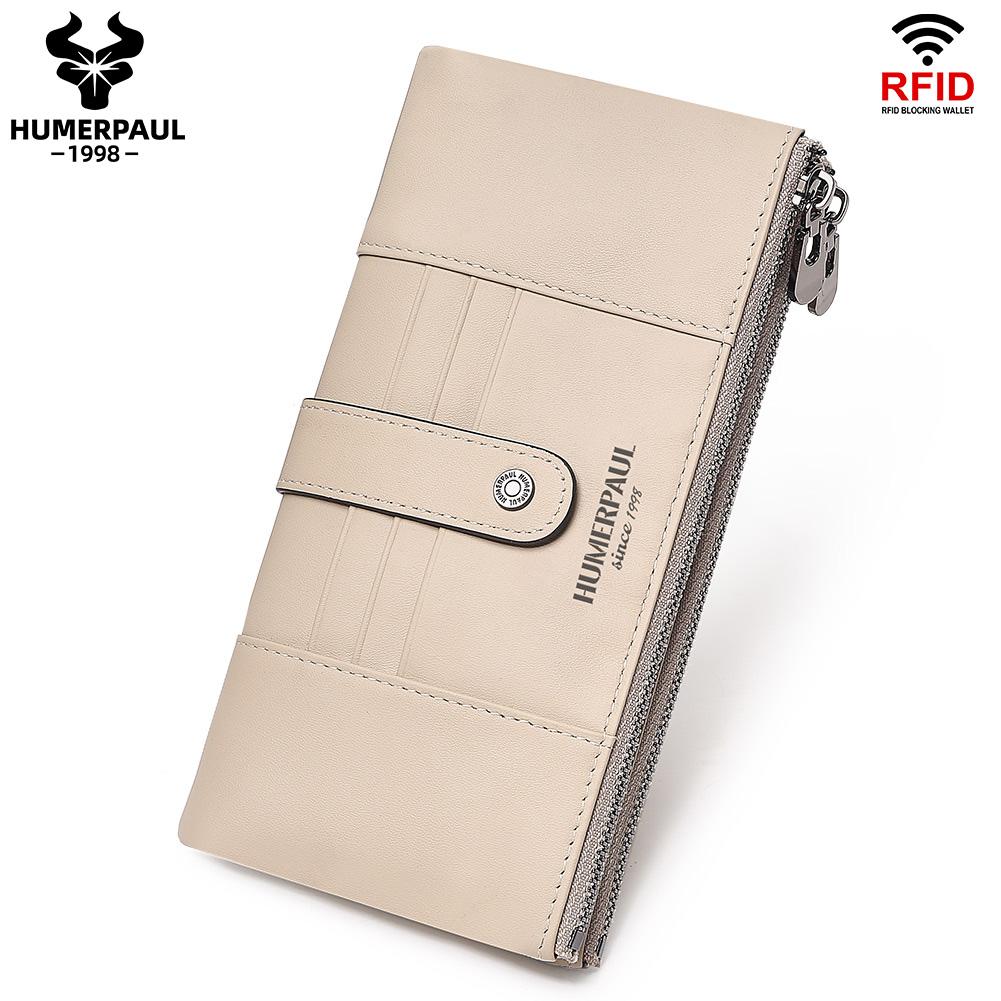 Humerpaul Women Leather Wallet Hand-held Wallet Large-capacity Multi-function First-layer Cowhide Wallet Folding Coin Purse