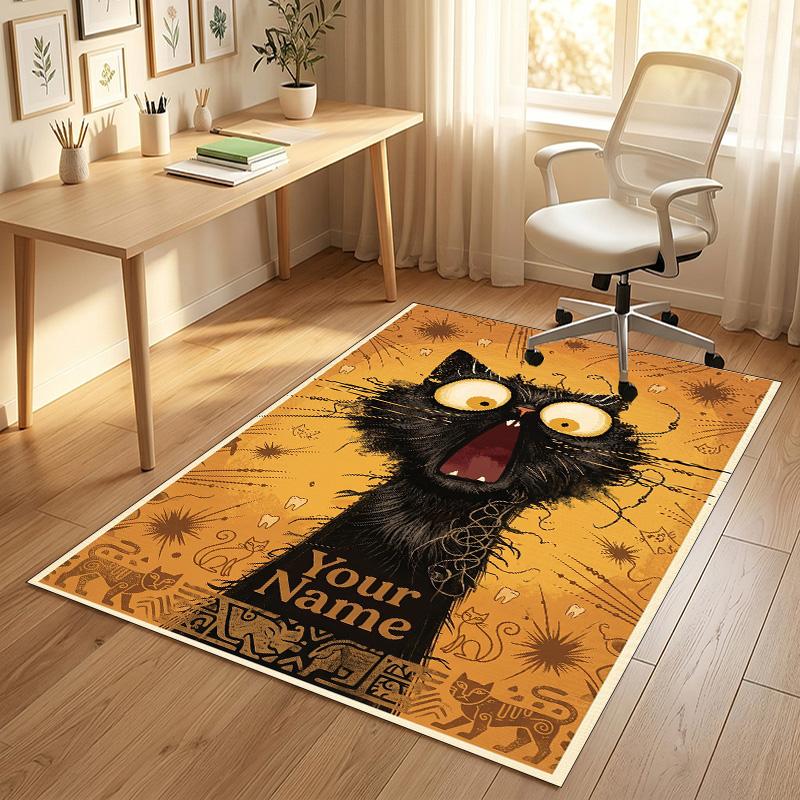 Black Cat Music Theme Soft Crystal Velvet Rug Custom Name & Text Print Non Slip Floor Rug for Bedroom Living Room