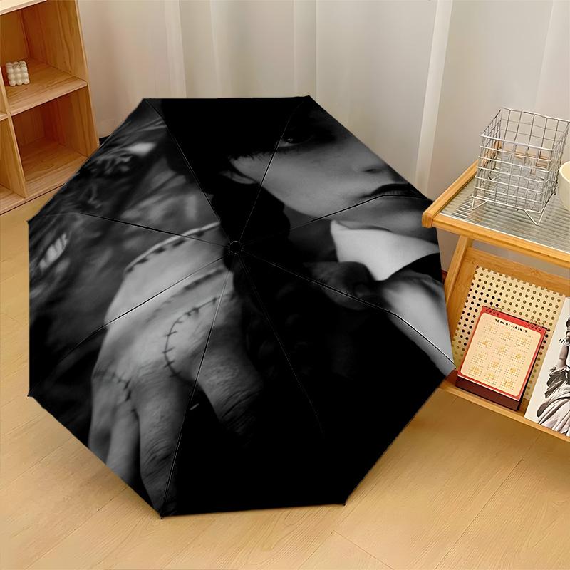 Wednesday Addams Windproof Auto 8 Rib Folding Umbrella Portable Outdoor Parasol