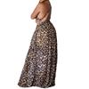 European Leopard Print Deep V-Neck Slit Dress with Cross Shoulder Straps and High Waist Design