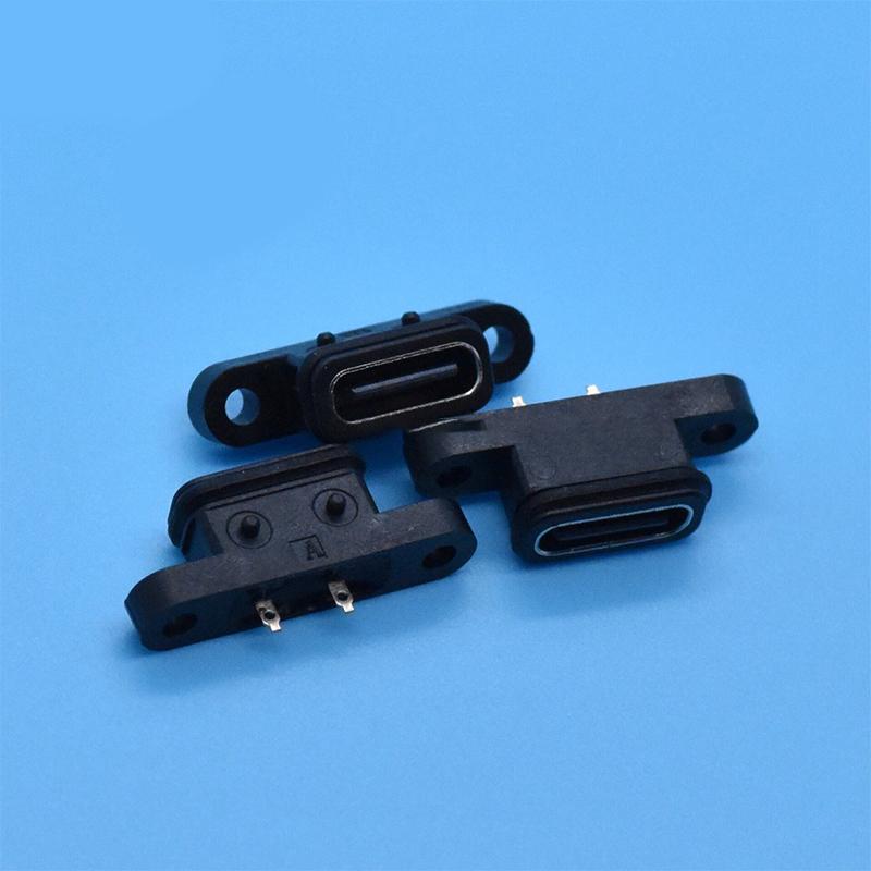 2Pcs Typec 2Pin Waterproof Female Usb C Socket Port Hole Fast Charge Interface
