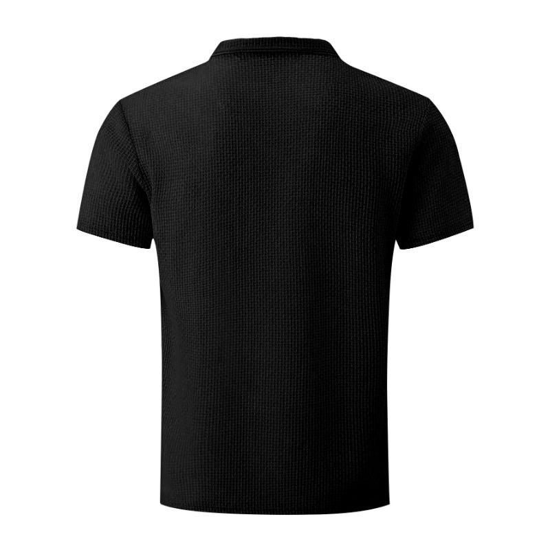 Men Waffle Knit Short Sleeve T-Shirt Casual Solid Color Slim Fit Basic Tee