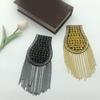 Sew-On Epaulette Shoulder Bar Accessory with Rivet Studs and Layered Metal Chain for Punk Theme Clothing Enhancement