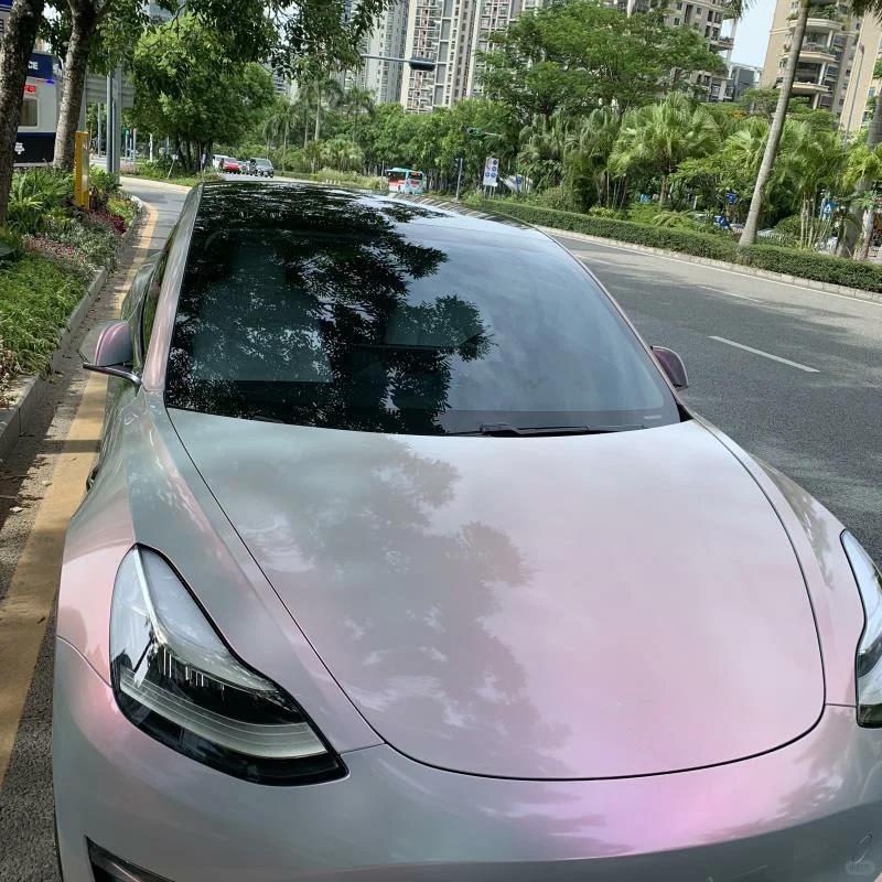 Gloss Chameleon Vinyl Wrap Film Grey to Red Color Shift Self Adhesive Decal Sticker Car Wrapping Foil Air Release