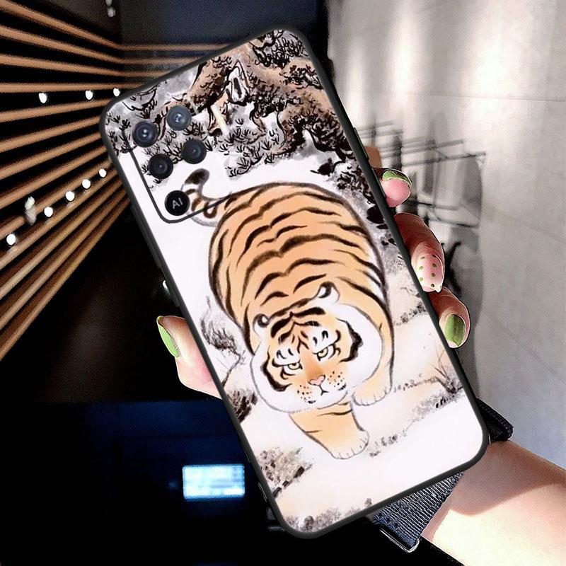 Cartoon Fat Tiger Case For Oppo A74 A54 A94 A80 A60 A40 A18 A38 A58 A78 A98 A96 A76 A16 A15 A17 A57 A77 A5 Pro