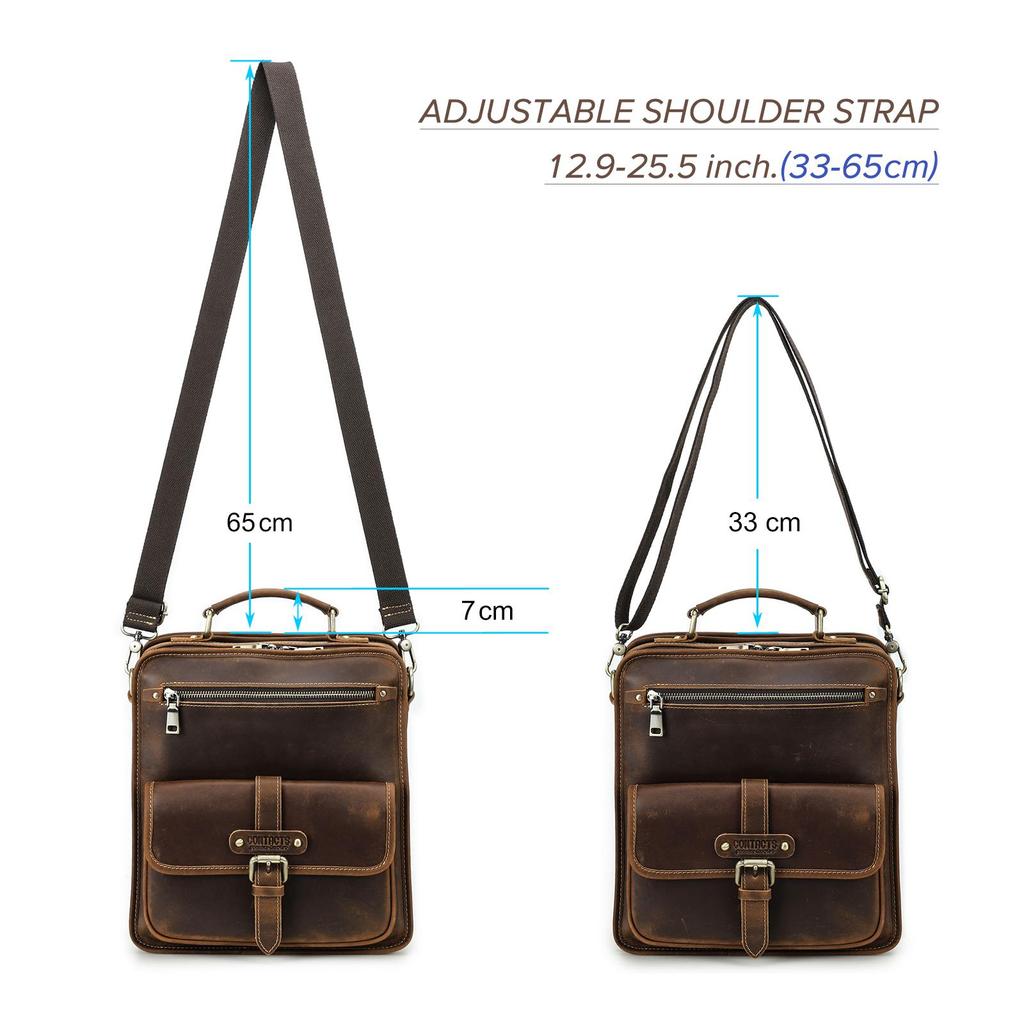 CONTACT'S Genuine Leather Sling Shoulder Bags for Men High Quality Messenger Business Bags Durable Men Crossbody Bags for 8.3 Inch Pad