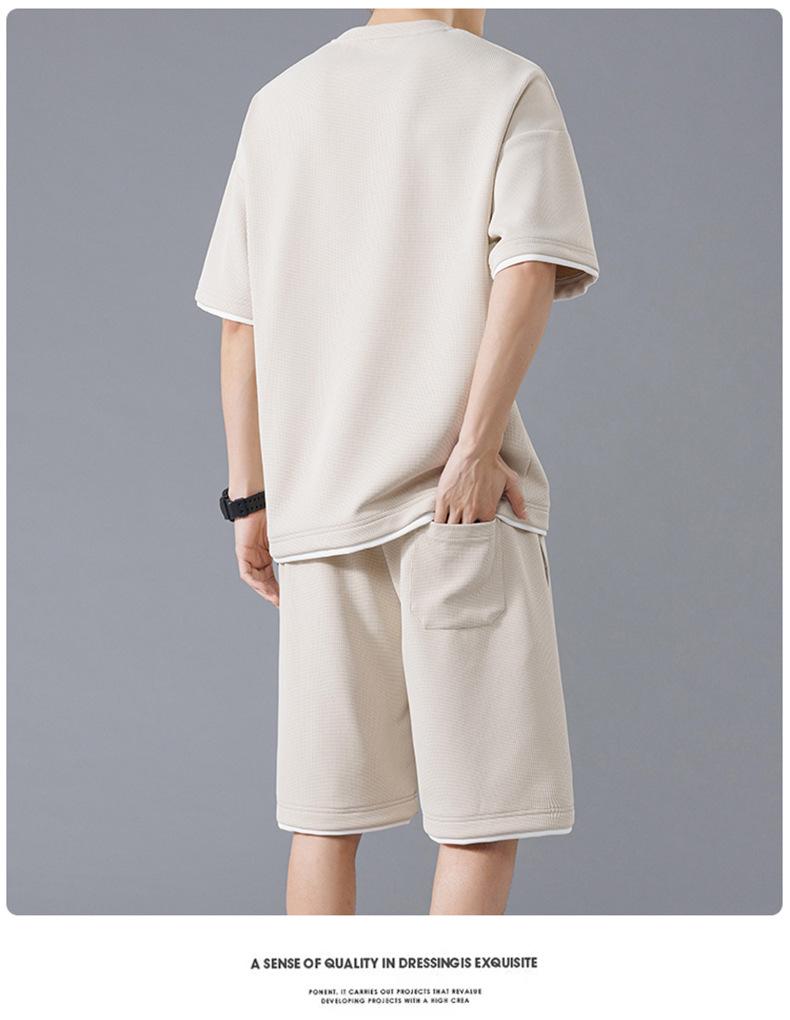 Men's Trendy Waffle Weave Sports Suit: Breathable Short Sleeve & Loose Fit Shorts Two-Piece Set