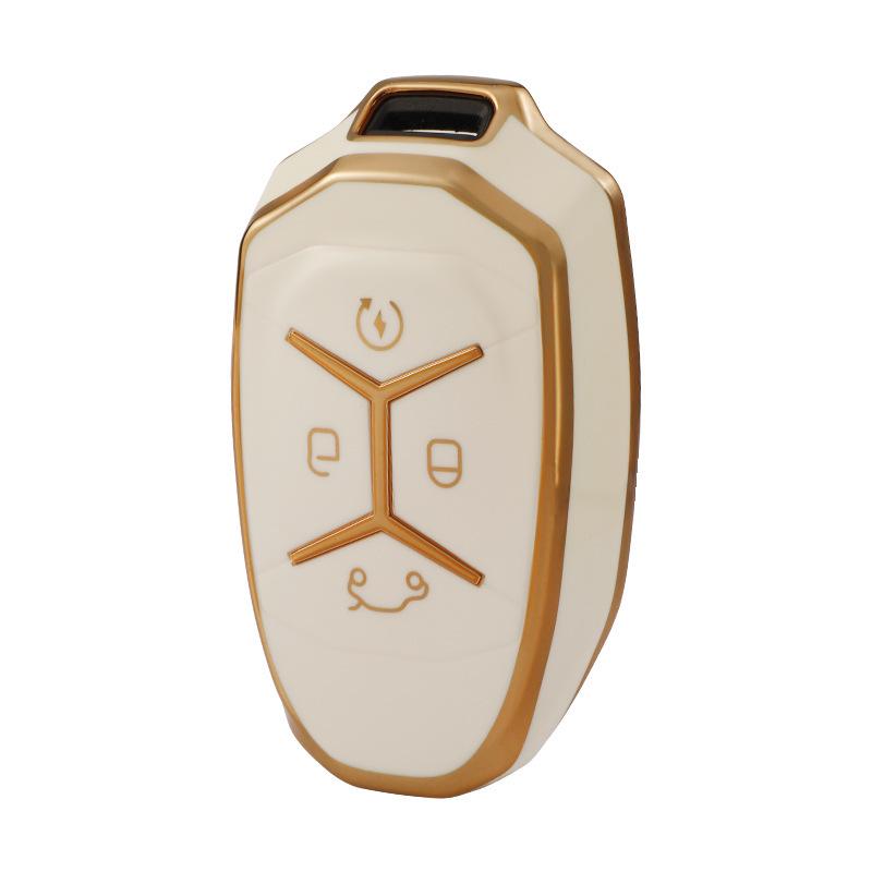 Compatible with Lynk & Co 01/02/03 Key Case, 2021 Model, Gold-Edge Style, Car Key Chain Buckle for Men and Women.