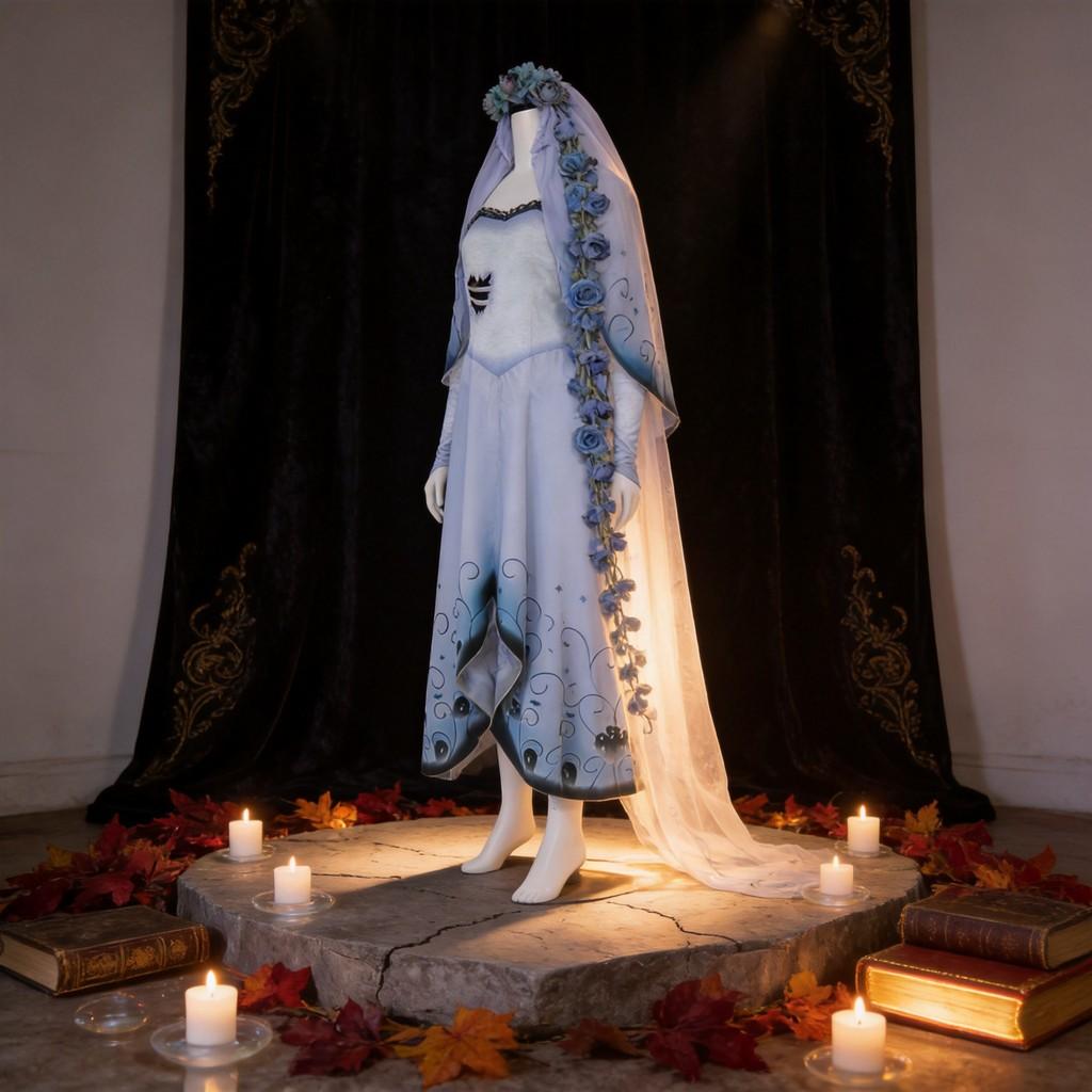 Tim Burtons Corpse Bride Emily Themed Cosplay Dress With Polyester And Spandex For Role Play