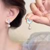 2025 Spring High-End Ice Blue Butterfly Pearl Earrings for Women