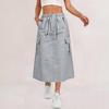 Women's Casual Long Cargo Skirt with Drawstring Waist and Pockets Lightweight Comfortable Workwear Style Skirt for Everyday Use