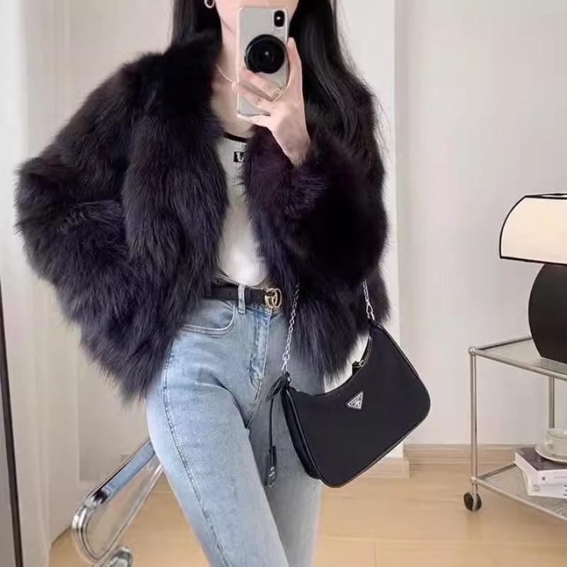 Autumn and winter new simple imitation fox fur coat women's high waist short wool coat light