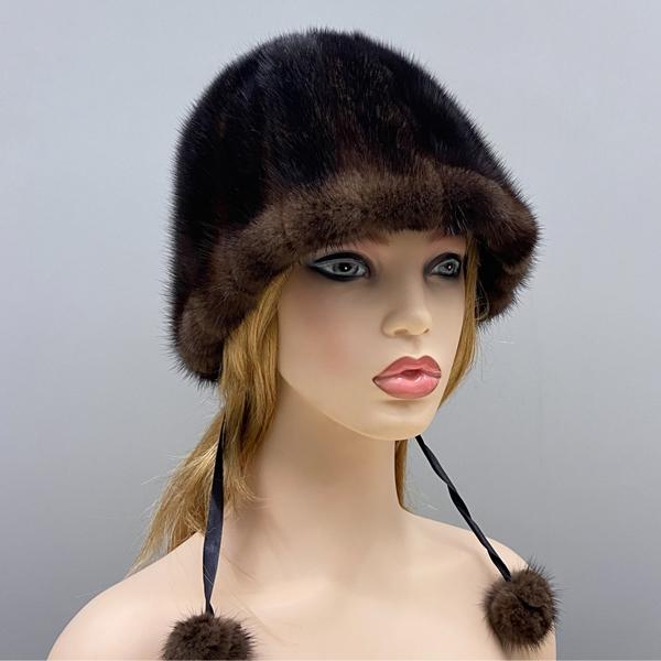 

Рыбацкая шляпа Женская меховая шапка Зимняя теплая шляпа из натурального меха норки с помпонами Стильные женские береты One Size коричневый