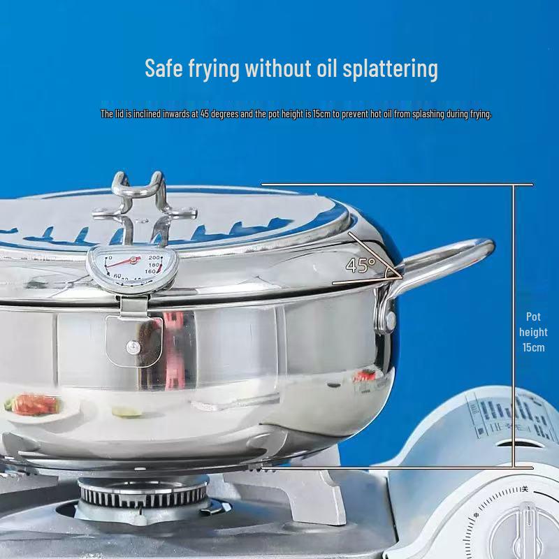 304/201# Stainless Steel Tempura Fryer with Oil Temperature Display & Filtering Lid