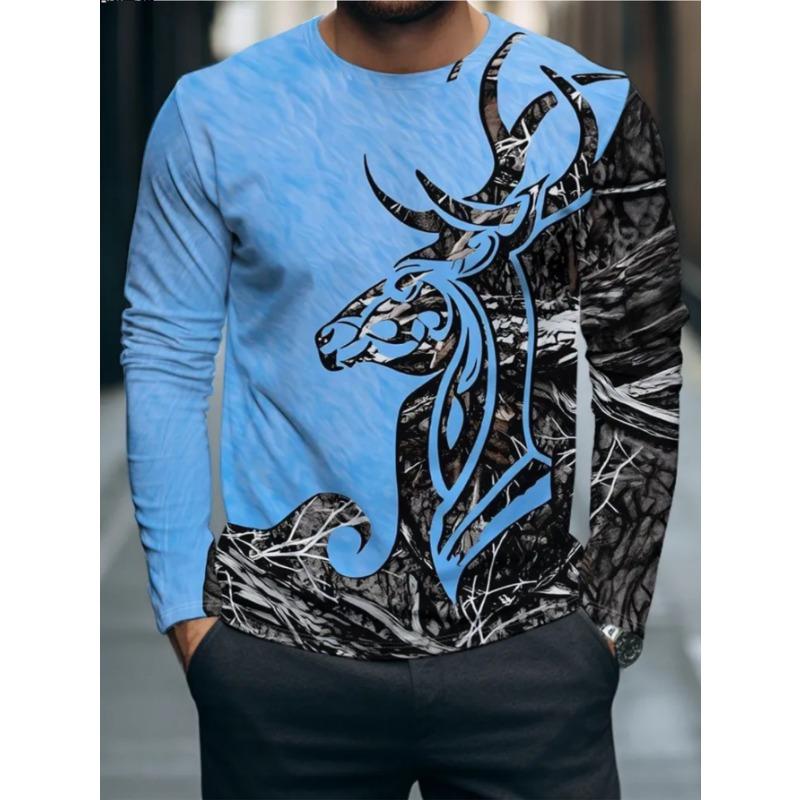 Men's casual daily long-sleeved T-shirt, with fashionable printed design, a comfortable and casual top that can be machine washed