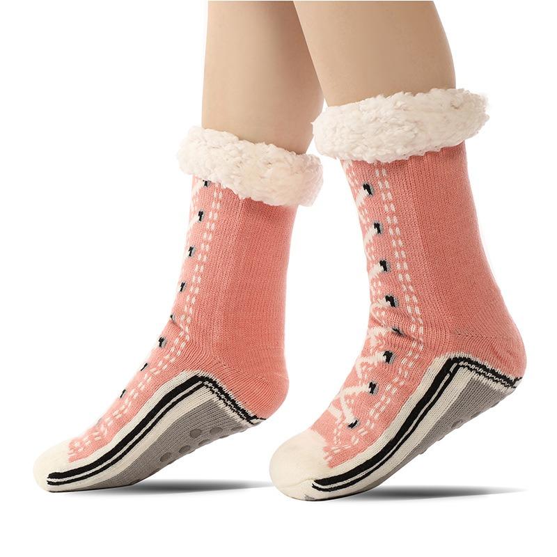 1 Pair Thermal Fluffy Women Socks Winter Warm Plush Non Slip Home Sleeping Soft Female Floor Grip Fuzzy Funny Sock