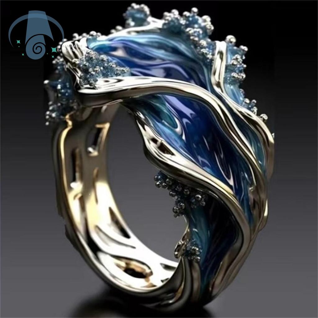 Women Fashion Wave Open Ring Adjustable Cubic Zirconia Rhinestone Party Jewelry Creative Unique Handmade Gift Idea For Her Daily