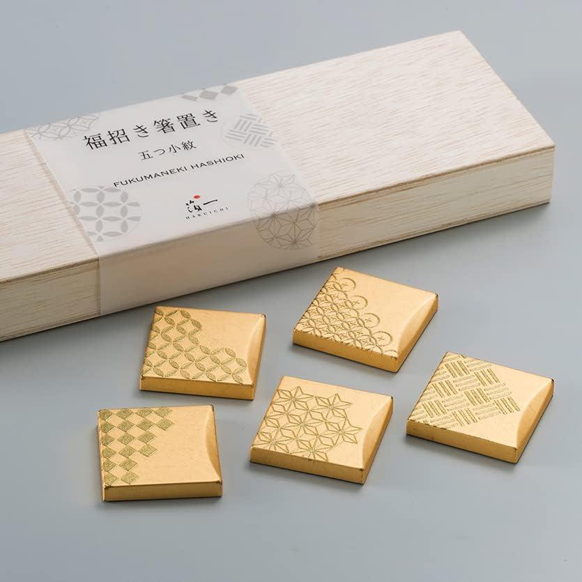 Hakuichi Washi Lacquerware Chopstick Rests - Five Komon Patterns: Shippo, Asanoha, Sangi, Karahana Shippo, Ichimatsu - Kanazawa Foil