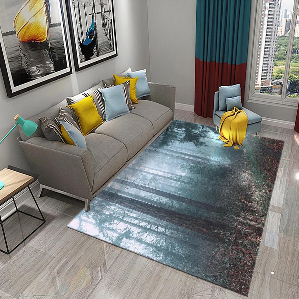 3D Foggy Forest Carpet White Smoke Fog Clouds Rugs Bathroom Kitchen Non-Slip Doormat Area Rug Living Room Bedroom Decor Rugs