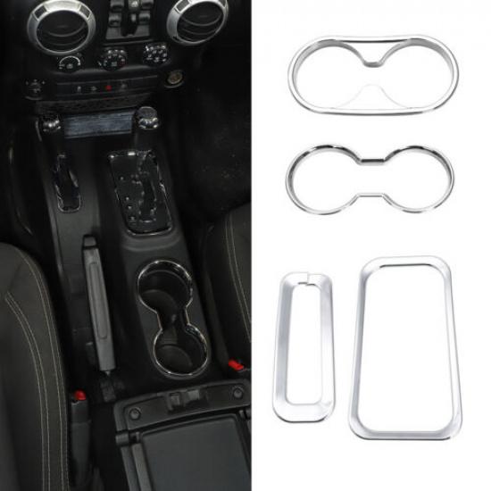 Inner Cup Holder Frame Gear Shift Cover Trim for Jeep Wrangler JK 2011-17 Chrome