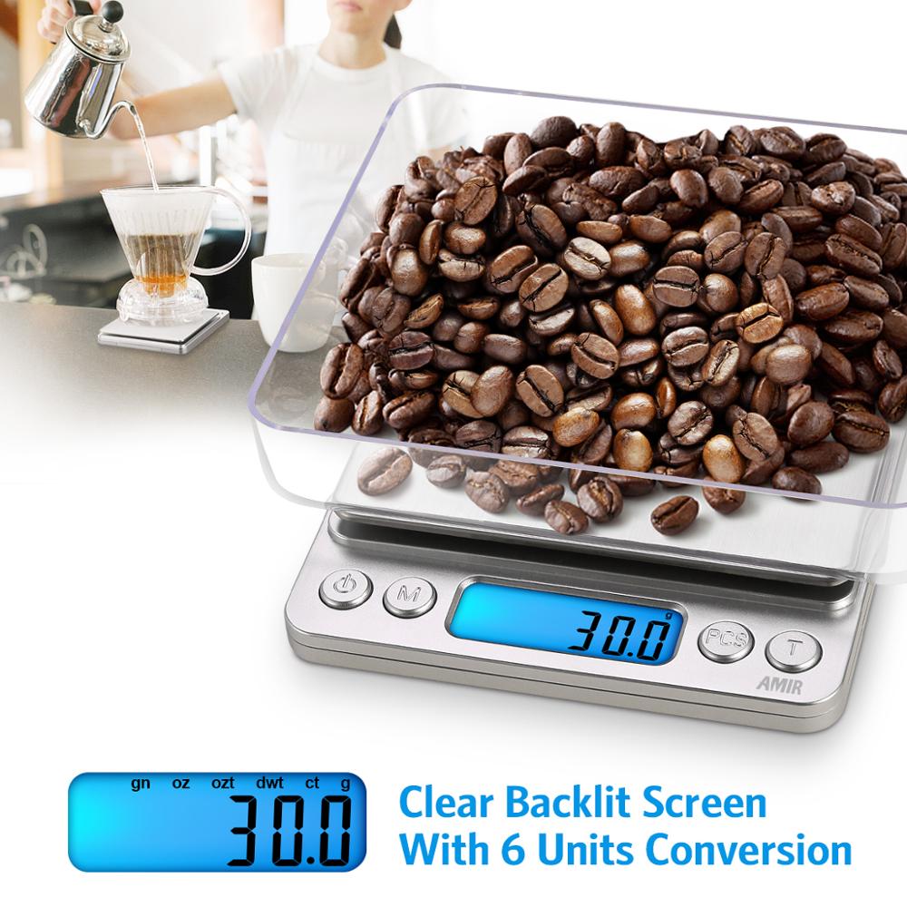 AMIR Digital Kitchen Scale 3kg/0.1g Mini Pocket Cooking Food Scales Stainless Steel Jewelry Scale with Back-Lit LCD Display