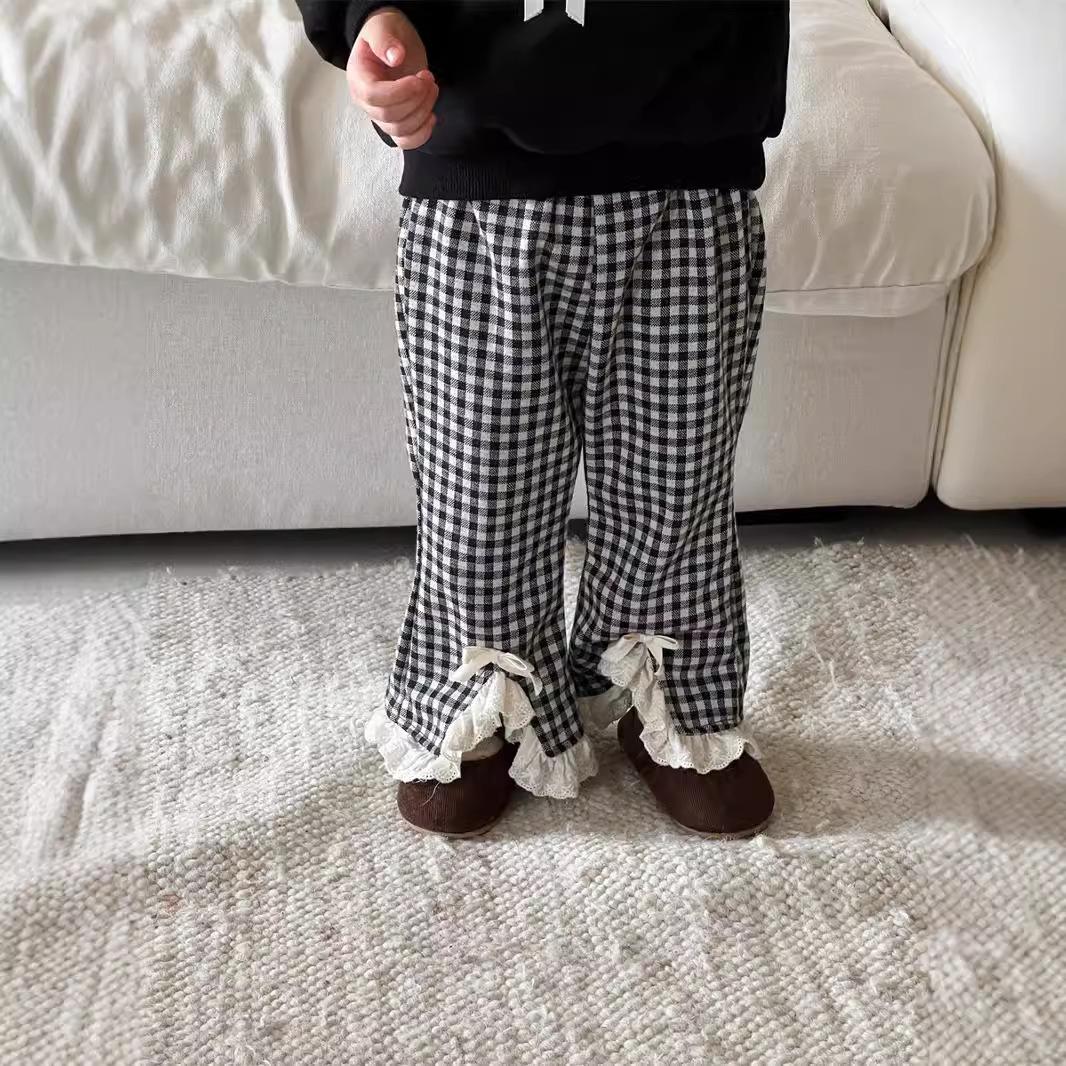 

Осенний комплект в корейском стиле: Свитшот с кружевным воротником и клетчатые брюки для девочек 80cm