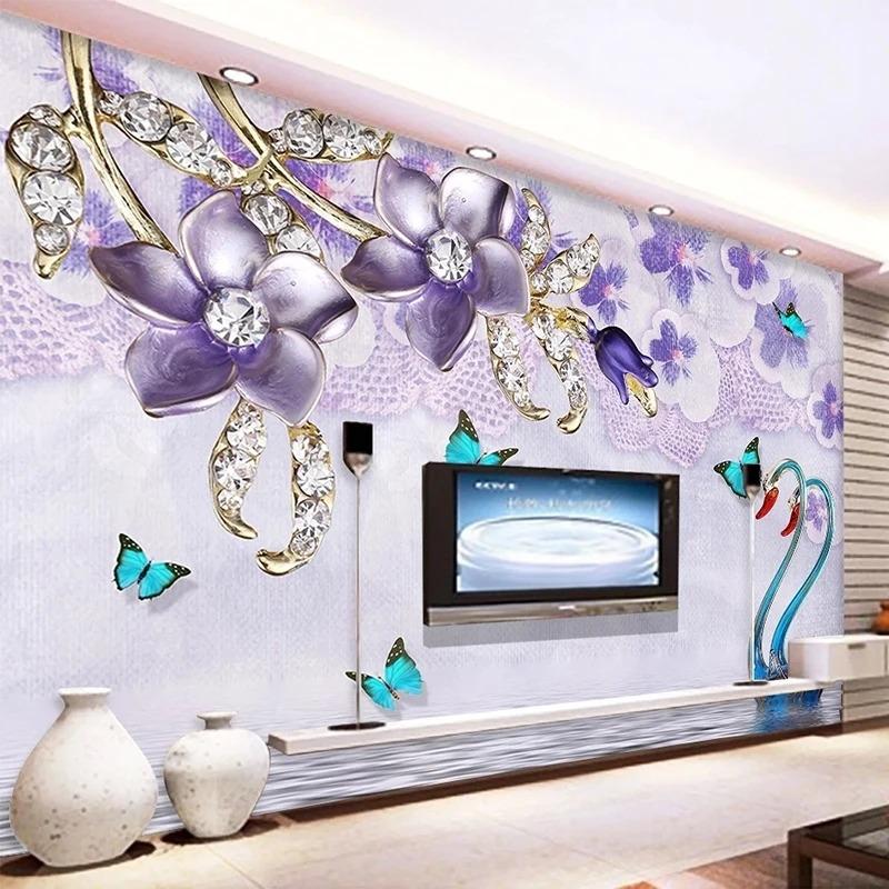 Carta da Parati 3D Cigno Stereo Fiore Gioielli Murale Soggiorno TV Divano Camera da Letto Decorazione Casa Carta da Parati per Parete