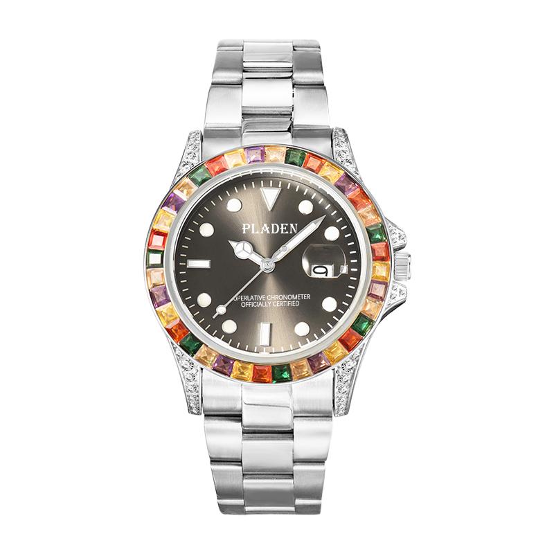 PLADEN Brand Casual Watch Men Latest Diamond Bezel Quartz Watch Classic Luxurious Automatic Date Clock Dive relogio masculino