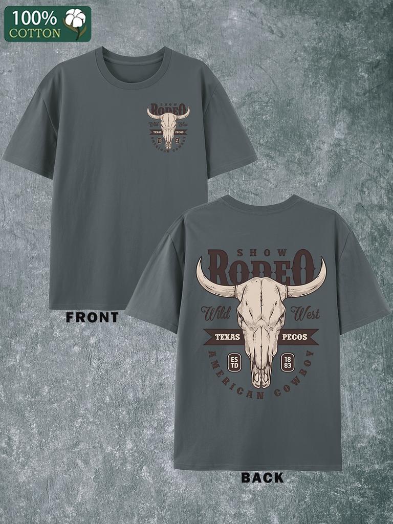 CowBoy Texas Pecos Wild West Rodeo Cotton T-shirt Men'S Round Neck Short-sleeved Cotton Casual T-shirt Loose Style